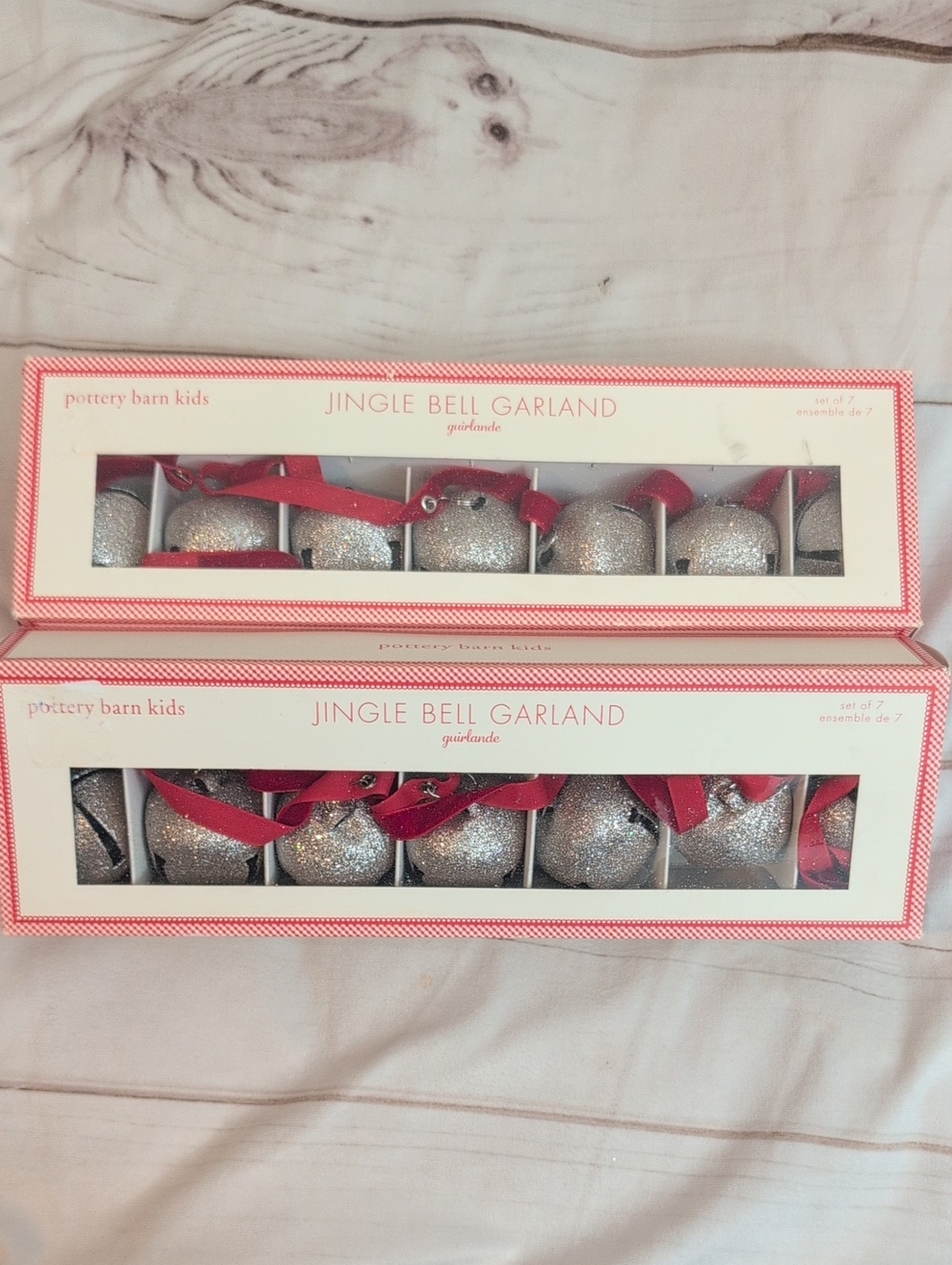 Pottery Barn Kids Jingle Bell Garland SET OF 2 Silver Glitter Christmas PBK